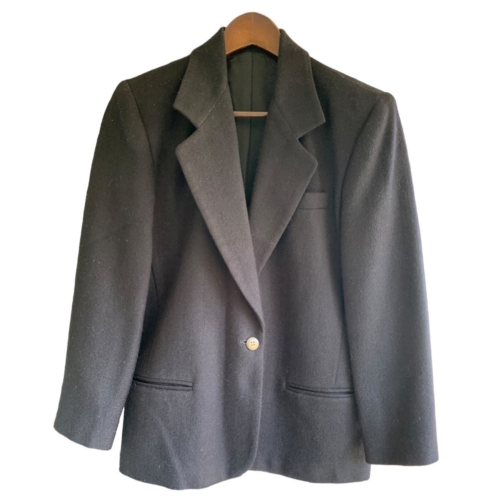 Lands' End Black Single Button Blazer Size 4P Wool & Mohair Blend Notched Lapel - Picture 9 of 9